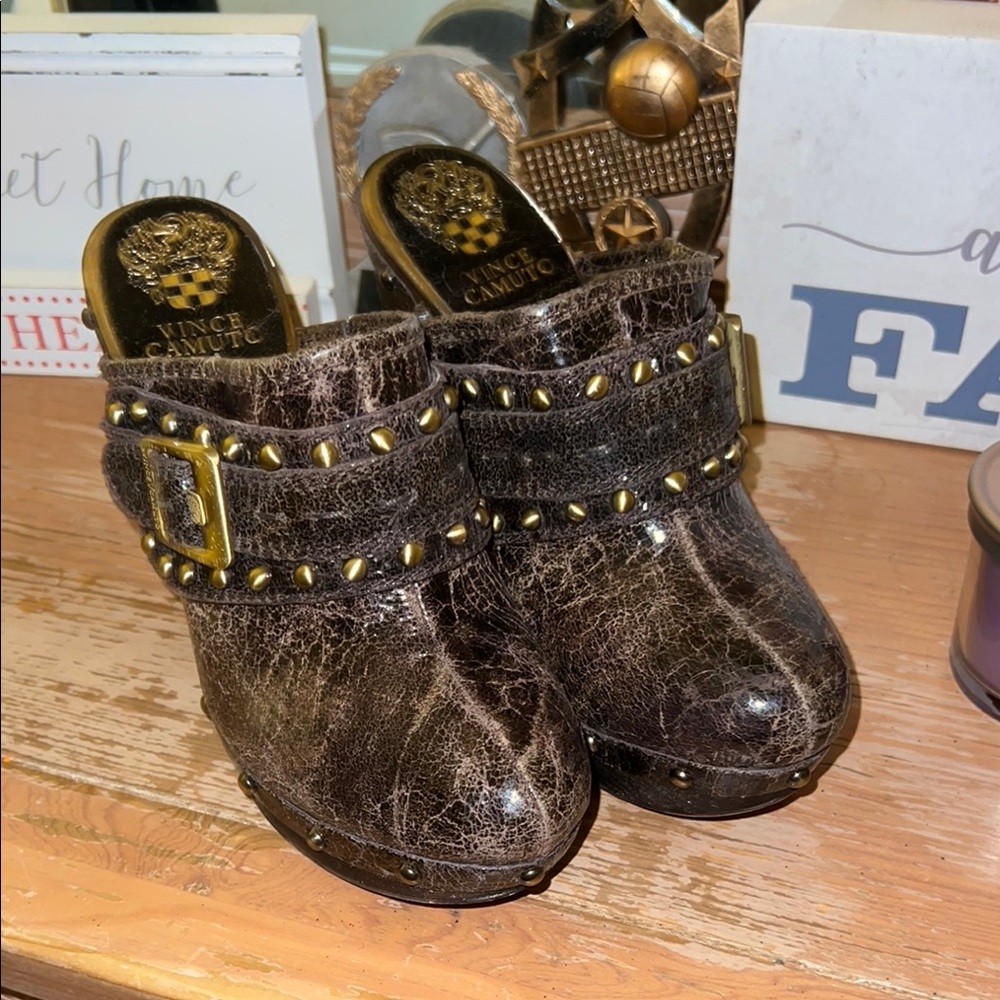 Vince Camuto Brown Studded Clogs